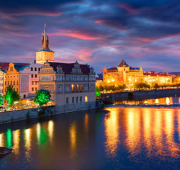 Colorful evening scene in Old Town of Prague.