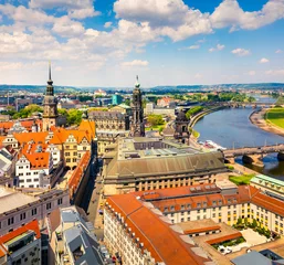 Foto op Plexiglas View from Church of Our Lady (Frauenkirche) of the Elbe river and Dresden town © Andrew Mayovskyy