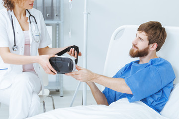 Patient having virtual reality therapy