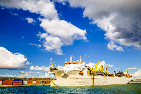 Transport ship in the port of Antwerp in Belgium