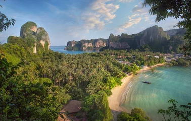 Crédence de cuisine en verre imprimé Railay Beach, Krabi, Thaïlande Krabi,Thailand,Railay east beach line,photo from climbing view point