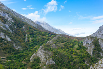 The valley of river Duje, spanisch Vale do Rio Duje, situated in east side of the mountain range Los Picos de Europa, Asturias Spain. The valley is wonderful for hiking and leads along the river Duje