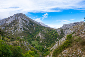The valley of river Duje, spanisch Vale do Rio Duje, situated in east side of the mountain range Los Picos de Europa, Asturias Spain. The valley is wonderful for hiking and leads along the river Duje