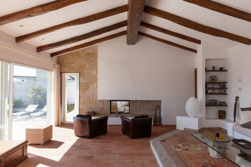 Fototapeta na wymiar Furnish living room with beautiful timber beams