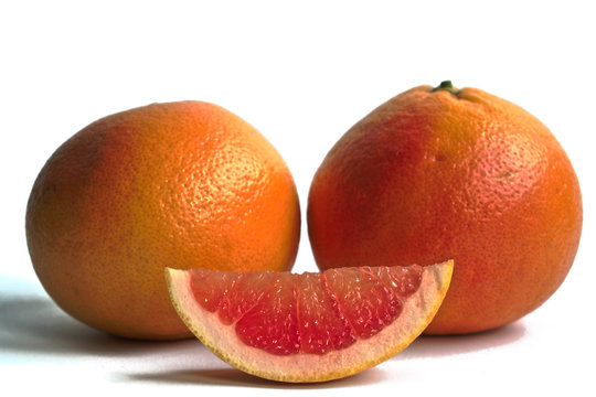 Closeup of grapefruits on a white background