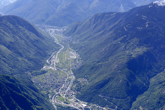 Mesolcina valley near san Vittore aerial, Switzerland