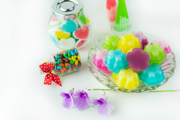 Dessert coconut jelly colorful, Thai dessert colorful