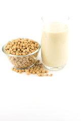 milk with soy beans on white background