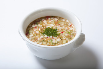 Russian cold vegetable soup on yogurt, sour-milk base - okroshka