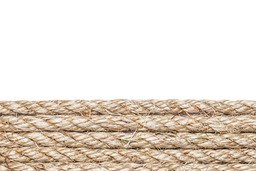 Fototapeta na wymiar Brown linen rope isolated on white texture.