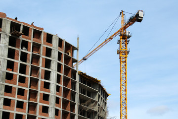 Fototapeta na wymiar the construction crane and the building
