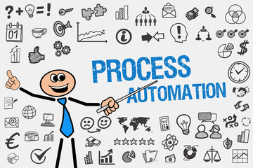 Process Automation / Mann mit Symbole