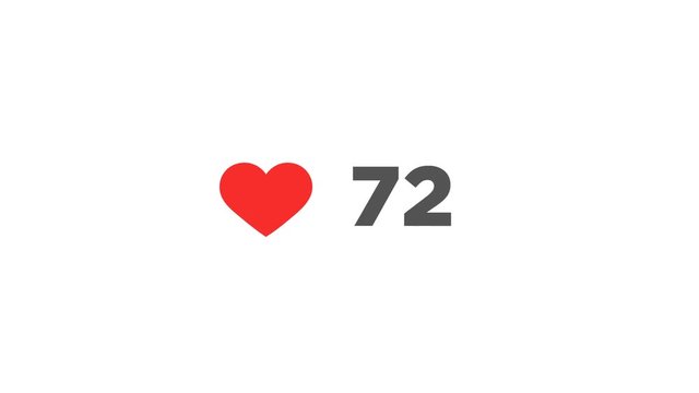 Animated counter of red hearts to 1000 likes. Flat design counting number to thousand hits. 4k digital