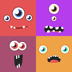 Set of cartoon monster faces with different expression of emotions. Bright emotional avatar collection. Kid theme. Vector illustration for any design