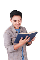 Male Asian Student Reading Book