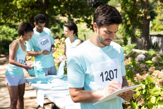 Athletes registering themselves for marathon