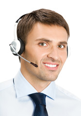 Phone operator in headset, isolated