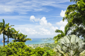 Fototapeta na wymiar Rodney Bay and Pigeon Island from Pink Plantation House, Saint Lucia