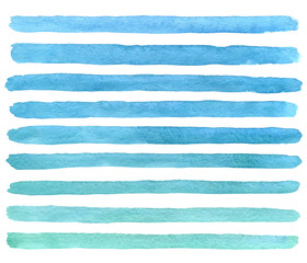 Hand drawn watercolor blue strokes isolated on the white background. Vector.