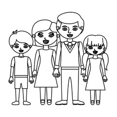 sketch silhouette family group with parents and children taken hands vector illustration