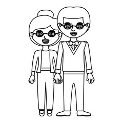 sketch silhouette couple woman with collected hair and man in formal suit with taken hands vector illustration