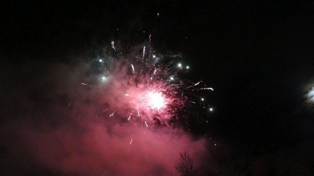 Bright fireworks show at dark night during celebration