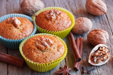 Muffins with walnuts and cinnamon