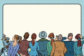 Retro group of people are watching on the silver screen © studiostoks