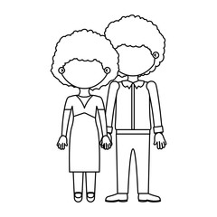 sketch silhouette faceless curly couple taken hands vector illustration