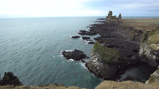 Iceland Londrangar rock formation at snaefellsnes peninsula. Amazing volcanic landscape of Iceland National park