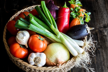 Fresh Organic Vegetables in Water Drops Close Up