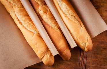 Fresh French baguettes from bakery