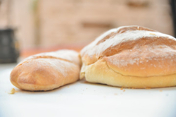Fresh fragrant bread on the table.