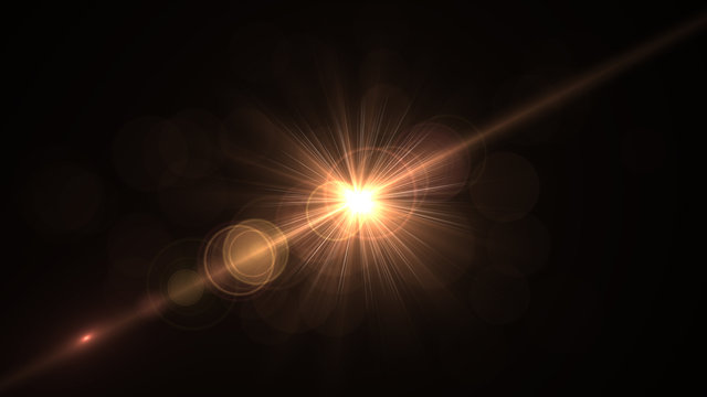 Lens Flare light over Black Background. Easy to add overlay or screen filter over photos	