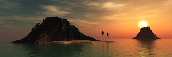 Fototapeta na wymiar Panorama of the sea islands, beautiful wild beach, 3d rendering 