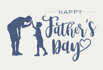 Silhouette of father and son giving high-five with text happy father's day, vector