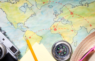 Fototapeta na wymiar Journey travel concept on map abstract background