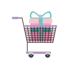silhouette color with shopping cart purple and gift box vector illustration