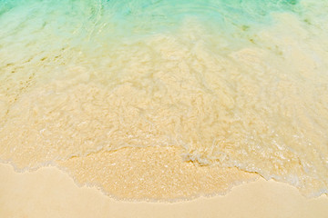 Fototapeta na wymiar Close up sea wave on beach in sunny day,summer texture background