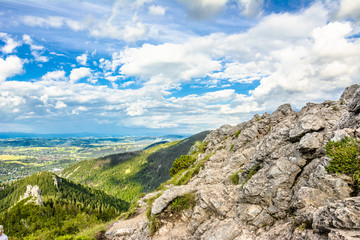 Rocks of mountains, view of valley Zakopane from the top of mountain, Poland
