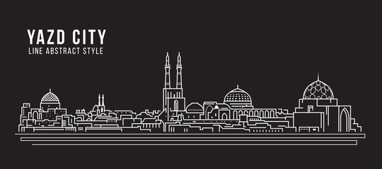 Cityscape Building Line art Vector Illustration design - Yazd city