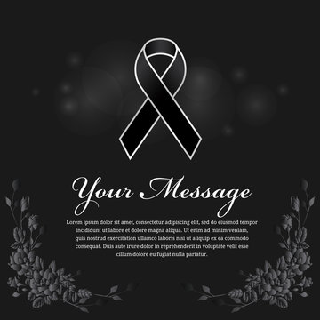 Funeral Card - Black Ribbon In Silver Border And Place For Text And Rose Flower Frame Vector Design