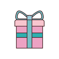 colorful gift box with decorative ribbon in cross and black contour vector illustration