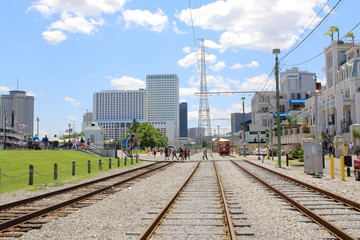 Fototapeta na wymiar Rail road for Trolley streetcar in New Orleans, Louisiana