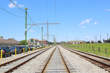 Fototapeta premium Rail road for Trolley streetcar in New Orleans, Louisiana