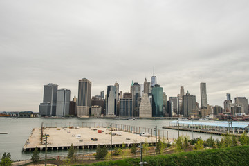 View of the Manhattan skyline from Brooklyn Heights in Brooklyn, New York.