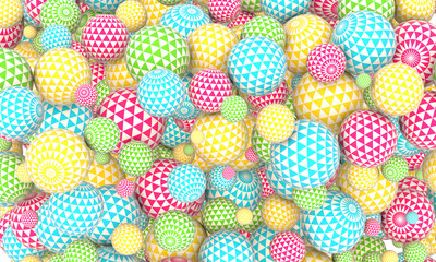 Fototapeta na wymiar Colorful balls with geometrical pattern abstract background 3D illustration, 3D rendering