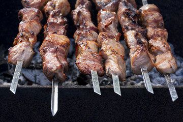 kebab, meat roasted on charcoal grill