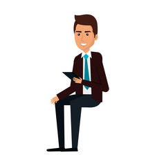 businessman with smartphone avatar character icon vector illustration design