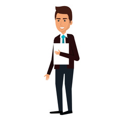 businessman with documents avatar character icon vector illustration design